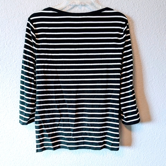 Lauren Ralph Lauren Nautical Top Black White Stripe Boat Neck 3/4 Sleeves Sz.XL - Picture 4 of 5